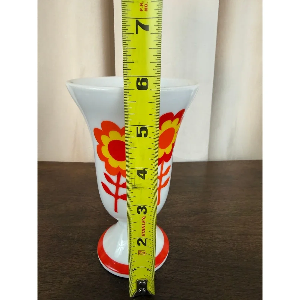 VTG 1970s Set‎ of THREE MCM Ceramic Chalice Cups Retro Orange Daisy Pattern
